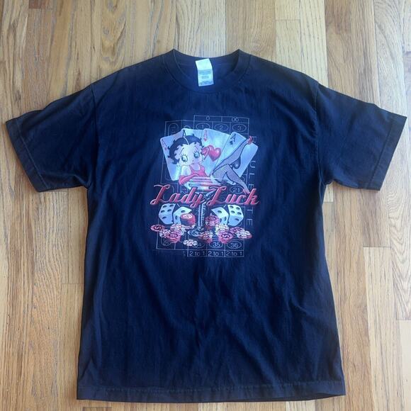 VTG Betty Boop T Shirt Mens Large Black Lady Luck Dice Vegas Y2K Alstyle Apparel - Picture 3 of 10